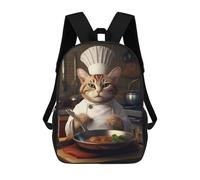 sinyumoney 3D Cat Chef Pan Cook School Backpack Student Casual Backpack For Kid's Children's Daypack Bookbag Hiking Sports Outdoor Work Travel Laptop Bag 17inch