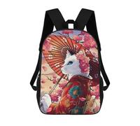 sinyumoney 3D Cat Geisha And Cherry Blossoms 17 Inch School Backpack Student Casual Backpack For Kid's Children's Daypack Bookbag Hiking Sports Outdoor Work Travel Laptop Bag