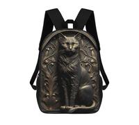 sinyumoney 3D Cat Gold Relief Deco 17 Inch School Backpack Student Casual Backpack For Kid's Children's Daypack Bookbag Hiking Sports Outdoor Work Travel Laptop Bag