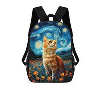 sinyumoney 3D Cat in Starry Night Style 17 Inch School Backpack Student Casual Backpack For Kid's Children's Daypack Bookbag Hiking Sports Outdoor Work Travel Laptop Bag