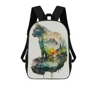 sinyumoney 3D Cat Nature Watercolors 17 Inch School Backpack Student Casual Backpack For Kid's Children's Daypack Bookbag Hiking Sports Outdoor Work Travel Laptop Bag