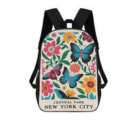 sinyumoney 3D Central Park Butterflies 17 Inch School Backpack Student Casual Backpack For Kid's Children's Daypack Bookbag Hiking Sports Outdoor Work Travel Laptop Bag
