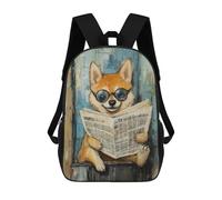 sinyumoney 3D Chill Dog Reading Newspaper Kid's Backpack Waterproof School Bag Bookbag Cute Rucksacks Fashion Casual Schoolbag for Kids for Girl Boy School 17inch