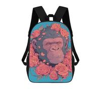 sinyumoney 3D Chimpanzee with Roses Digital Art 17 Inch School Backpack Student Casual Backpack For Kid's Children's Daypack Bookbag Hiking Sports Outdoor Work Travel Laptop Bag