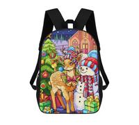 sinyumoney 3D Christmas Deer Snowman Kid's Backpack Waterproof School Bag Bookbag Cute Rucksacks Fashion Casual Schoolbag for Kids for Girl Boy School 17inch