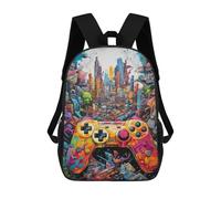 sinyumoney 3D Cityscape with Gaming Controller -3 Print Children Backpack for School Students Backpacks Schoolbag Shoulder Book Bags 17inch