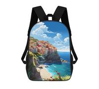 sinyumoney 3D Coastal Village Paradise Print Children Backpack for School Students Backpacks Schoolbag Shoulder Book Bags 17inch