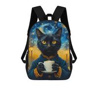 sinyumoney 3D Coffee Cat Drinking Coffee Kid's Backpack Waterproof 17inch School Bag Cute Rucksacks Fashion Casual Schoolbag for Kids for Girl Boy School