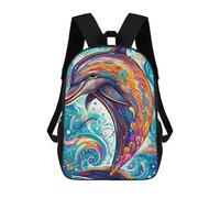 sinyumoney 3D Colorful Abstract Dolphin Art Kid's Backpack Waterproof School Bag Bookbag Cute Rucksacks Fashion Casual Schoolbag for Kids for Girl Boy School 17inch