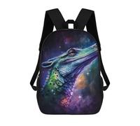 sinyumoney 3D Colorful Alligator Galaxy Art Print 17 Inch School Backpack Student Casual Backpack For Kid's Children's Daypack Bookbag Hiking Sports Outdoor Work Travel Laptop Bag