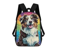 sinyumoney 3D Colorful Australian Shepherd Art Print Kid's Backpack Waterproof 17inch School Bag Cute Rucksacks Fashion Casual Schoolbag for Kids for Girl Boy School