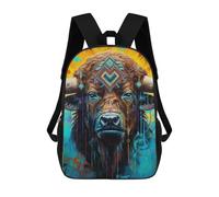 sinyumoney 3D Colorful Buffalo Portrait Kid's Backpack Waterproof School Bag Bookbag Cute Rucksacks Fashion Casual Schoolbag for Kids for Girl Boy School 17inch