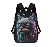 sinyumoney 3D Colorful Cat with Glasses Art Print 17 Inch School Backpack Student Casual Backpack For Kid's Children's Daypack Bookbag Hiking Sports Outdoor Work Travel Laptop Bag