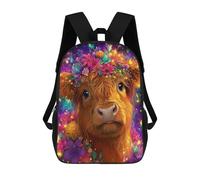 sinyumoney 3D Colorful Cow with Flowers Kid's Backpack Waterproof 17inch School Bag Cute Rucksacks Fashion Casual Schoolbag for Kids for Girl Boy School