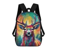 sinyumoney 3D Colorful Deer Portrait-20 Kid's Backpack Waterproof School Bag Bookbag Cute Rucksacks Fashion Casual Schoolbag for Kids for Girl Boy School 17inch