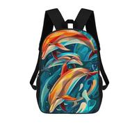 sinyumoney 3D Colorful Dolphins Swimming in Blue Water 17 Inch School Backpack Student Casual Backpack For Kid's Children's Daypack Bookbag Hiking Sports Outdoor Work Travel Laptop Bag