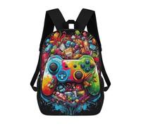 sinyumoney 3D Colorful Gaming Controller Artwork School Backpack for Kids Adult,Animal Schoolbags Large Bookbags Casual Daypack with Side Mesh Pocket 17inch