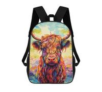 sinyumoney 3D Colorful Highland Cow Printing Daypacks Kids Casual Backpack Knapsack High Capacity Rucksack Travel Laptop Book Bag 17inch