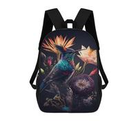 sinyumoney 3D Colorful Hummingbird with Flowers Kid's Backpack Waterproof 17inch School Bag Cute Rucksacks Fashion Casual Schoolbag for Kids for Girl Boy School