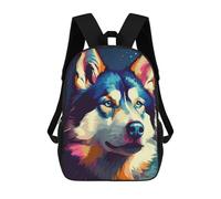 sinyumoney 3D Colorful Husky Portrait-2 Kid's Backpack Waterproof School Bag Bookbag Cute Rucksacks Fashion Casual Schoolbag for Kids for Girl Boy School 17inch