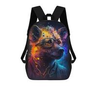 sinyumoney 3D Colorful Hyena with Glasses Art Print 17 Inch School Backpack Student Casual Backpack For Kid's Children's Daypack Bookbag Hiking Sports Outdoor Work Travel Laptop Bag