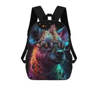 sinyumoney 3D Colorful Hyena with Glasses Art Print 17 Inch School Backpack Student Casual Backpack For Kid's Children's Daypack Bookbag Hiking Sports Outdoor Work Travel Laptop Bag