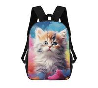sinyumoney 3D Colorful Kitten Art Print Kid's Backpack Waterproof 17inch School Bag Cute Rucksacks Fashion Casual Schoolbag for Kids for Girl Boy School
