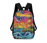 sinyumoney 3D Colorful Lighthouse Coastal Scene -2 Kid's Backpack Waterproof 17inch School Bag Cute Rucksacks Fashion Casual Schoolbag for Kids for Girl Boy School
