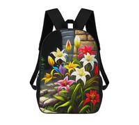 sinyumoney 3D Colorful Lily Flowers Garden 17 Inch School Backpack Student Casual Backpack For Kid's Children's Daypack Bookbag Hiking Sports Outdoor Work Travel Laptop Bag
