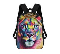 sinyumoney 3D Colorful Lioness with Crown Kid's Backpack Waterproof School Bag Bookbag Cute Rucksacks Fashion Casual Schoolbag for Kids for Girl Boy School 17inch