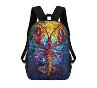 sinyumoney 3D Colorful Stained Glass Lobster Art Kid's Backpack Waterproof School Bag Bookbag Cute Rucksacks Fashion Casual Schoolbag for Kids for Girl Boy School 17inch