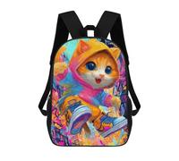 sinyumoney 3D Colorful Urban Kitten Art Print Kid's Backpack Waterproof 17inch School Bag Cute Rucksacks Fashion Casual Schoolbag for Kids for Girl Boy School