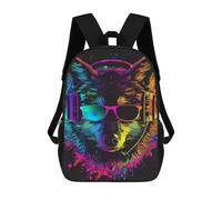 sinyumoney 3D Colorful Wolf Headphones Art Print-5 Kid's Backpack Waterproof 17inch School Bag Cute Rucksacks Fashion Casual Schoolbag for Kids for Girl Boy School