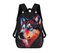 sinyumoney 3D Colorful Wolf Portrait -16 Print Children Backpack for School Students Backpacks Schoolbag Shoulder Book Bags 17inch