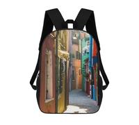 sinyumoney 3D Colors of Burano Venice Printing Daypacks Kids Casual Backpack Knapsack High Capacity Rucksack Travel Laptop Book Bag 17inch