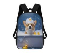 sinyumoney 3D Corgi in Bubble Bath with Ducks School Backpack for Kids Adult,Animal Schoolbags Large Bookbags Casual Daypack with Side Mesh Pocket 17inch