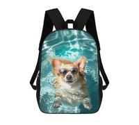 sinyumoney 3D Corgi Pool Sunglasses Sun Kid's Backpack Waterproof 17inch School Bag Cute Rucksacks Fashion Casual Schoolbag for Kids for Girl Boy School