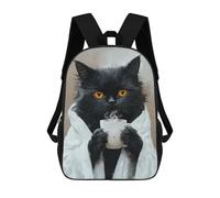 sinyumoney 3D Cozy Cat with Coffee Mug -4 Kid's Backpack Waterproof 17inch School Bag Cute Rucksacks Fashion Casual Schoolbag for Kids for Girl Boy School