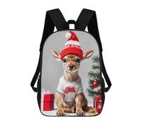sinyumoney 3D Cute Fawn Happy Christmas Printing Daypacks Kids Casual Backpack Knapsack High Capacity Rucksack Travel Laptop Book Bag 17inch