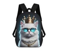 sinyumoney 3D Cute Queen White Cat School Backpack Student Casual Backpack For Kid's Children's Daypack Bookbag Hiking Sports Outdoor Work Travel Laptop Bag 17inch