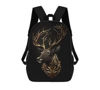 sinyumoney 3D Deer Black Gold Printing Daypacks Kids Casual Backpack Knapsack High Capacity Rucksack Travel Laptop Book Bag 17inch