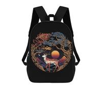 sinyumoney 3D Deer Gold Tree Printing Daypacks Kids Casual Backpack Knapsack High Capacity Rucksack Travel Laptop Book Bag 17inch