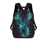 sinyumoney 3D DEER Watercolors Printing Daypacks Kids Casual Backpack Knapsack High Capacity Rucksack Travel Laptop Book Bag 17inch