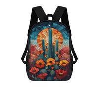sinyumoney 3D Desert Cactus Stained Glass Window Print Children Backpack for School Students Backpacks Schoolbag Shoulder Book Bags 17inch