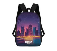 sinyumoney 3D Doha Qatar Skyline at Night School Backpack Student Casual Backpack For Kid's Children's Daypack Bookbag Hiking Sports Outdoor Work Travel Laptop Bag 17inch