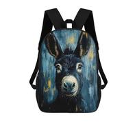 sinyumoney 3D Donkey Portrait in Blue And Gold 17 Inch School Backpack Student Casual Backpack For Kid's Children's Daypack Bookbag Hiking Sports Outdoor Work Travel Laptop Bag