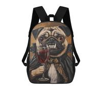 sinyumoney 3D Dracula Pug with Wine Glass Print Children Backpack for School Students Backpacks Schoolbag Shoulder Book Bags 17inch