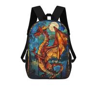 sinyumoney 3D Dragon Stained Glass Printing Daypacks Kids Casual Backpack Knapsack High Capacity Rucksack Travel Laptop Book Bag 17inch