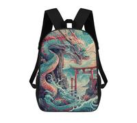 sinyumoney 3D Dragon Torii Gate Waves Kid's Backpack Waterproof 17inch School Bag Cute Rucksacks Fashion Casual Schoolbag for Kids for Girl Boy School