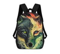 sinyumoney 3D Dual Wolf Spirit Kid's Backpack Waterproof School Bag Bookbag Cute Rucksacks Fashion Casual Schoolbag for Kids for Girl Boy School 17inch